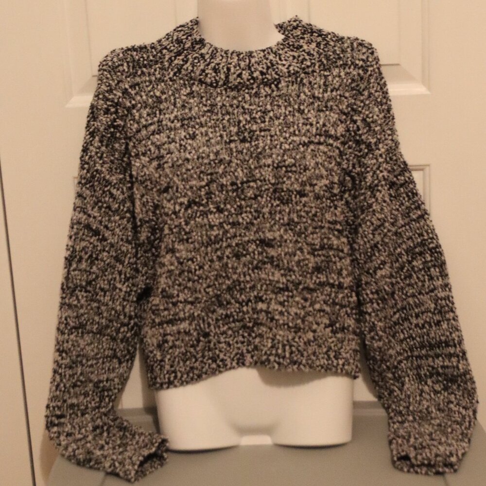 Blush & Bloom Black White Crop Mock Neck Sweater Chunky Casual Size XL